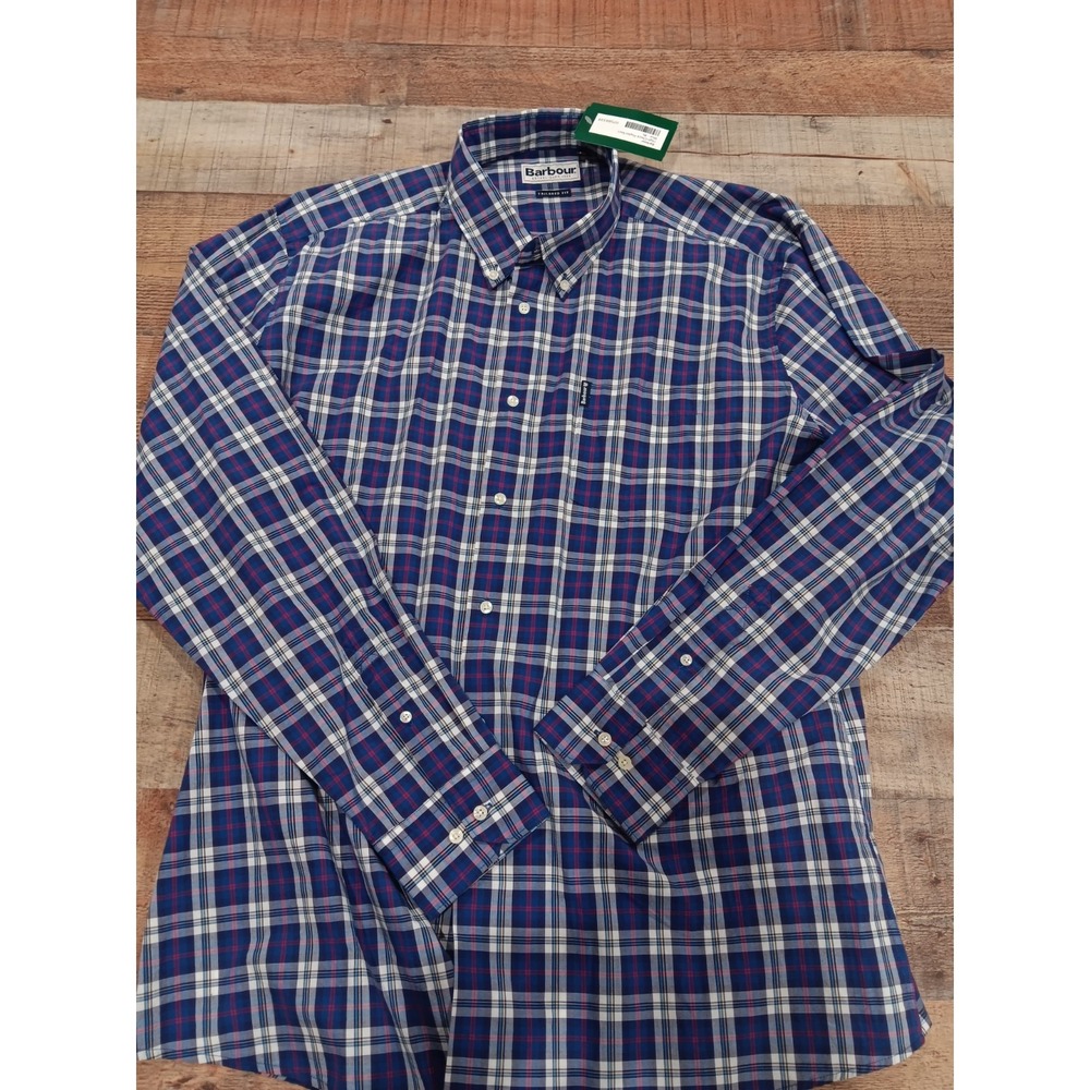 Barbour Shirt Tailored Fit XL Extra Large Men's Long Sleeve Navy Check 2396